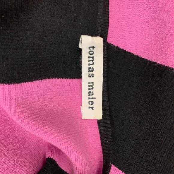 TOMAS MAIER Size 2 Black & Red Viscose / Polyester Stripe Mid-Calf A-line Dress - Picture 6 of 6